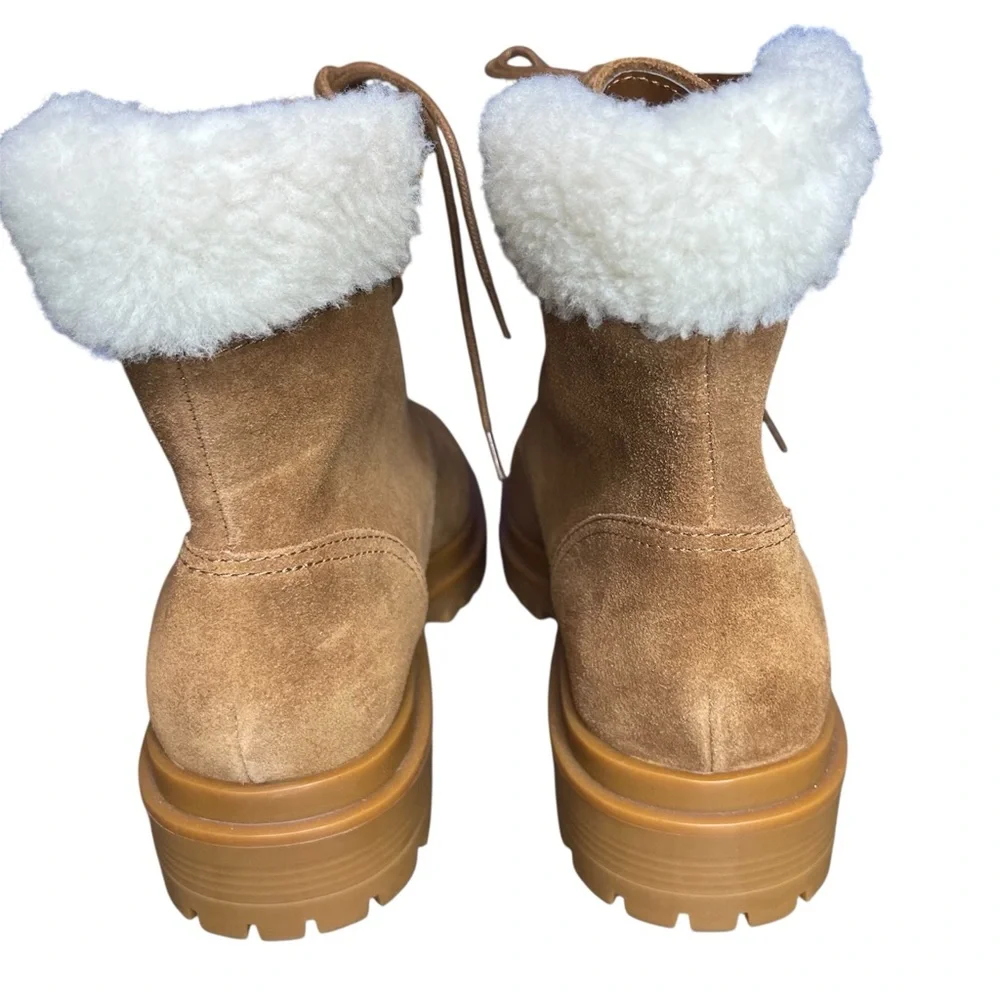 Lauren Ralph Lauren Carlee suede tan combat lace-up 
boots fauxshearling 8.5 New - Picture 4 of 12